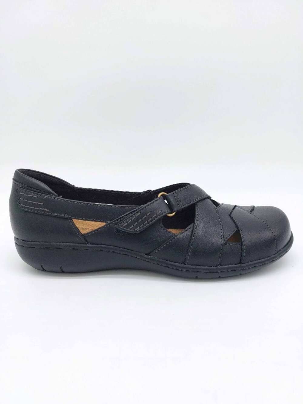 Clarks Bendables Black Leather Fisherman Mary Jane Comfort Flats 7W